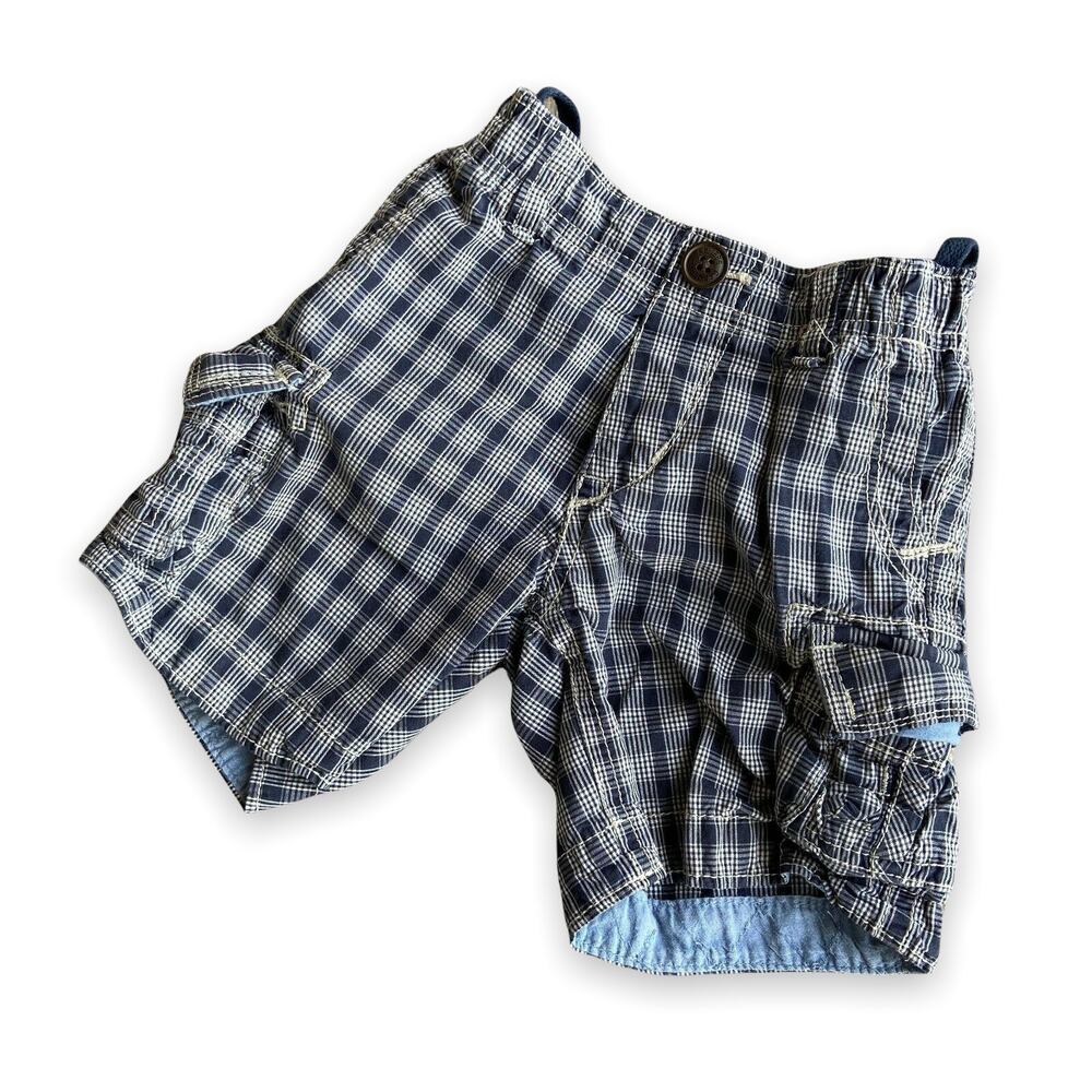 Gap Shorts Navy Blue White Plaid Check Cargo Style Pull‎ On Size 18-24 mo